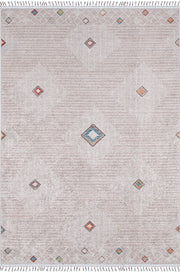 Örgü Saçaklı Bej Minimal Baklava Desenli Halı