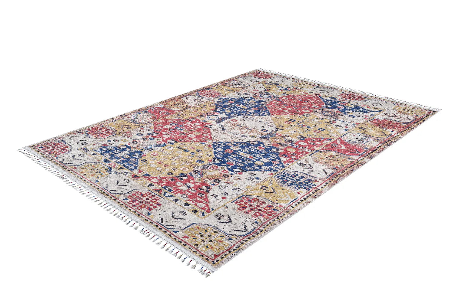 Örgü Saçaklı Çok Renkli Halı