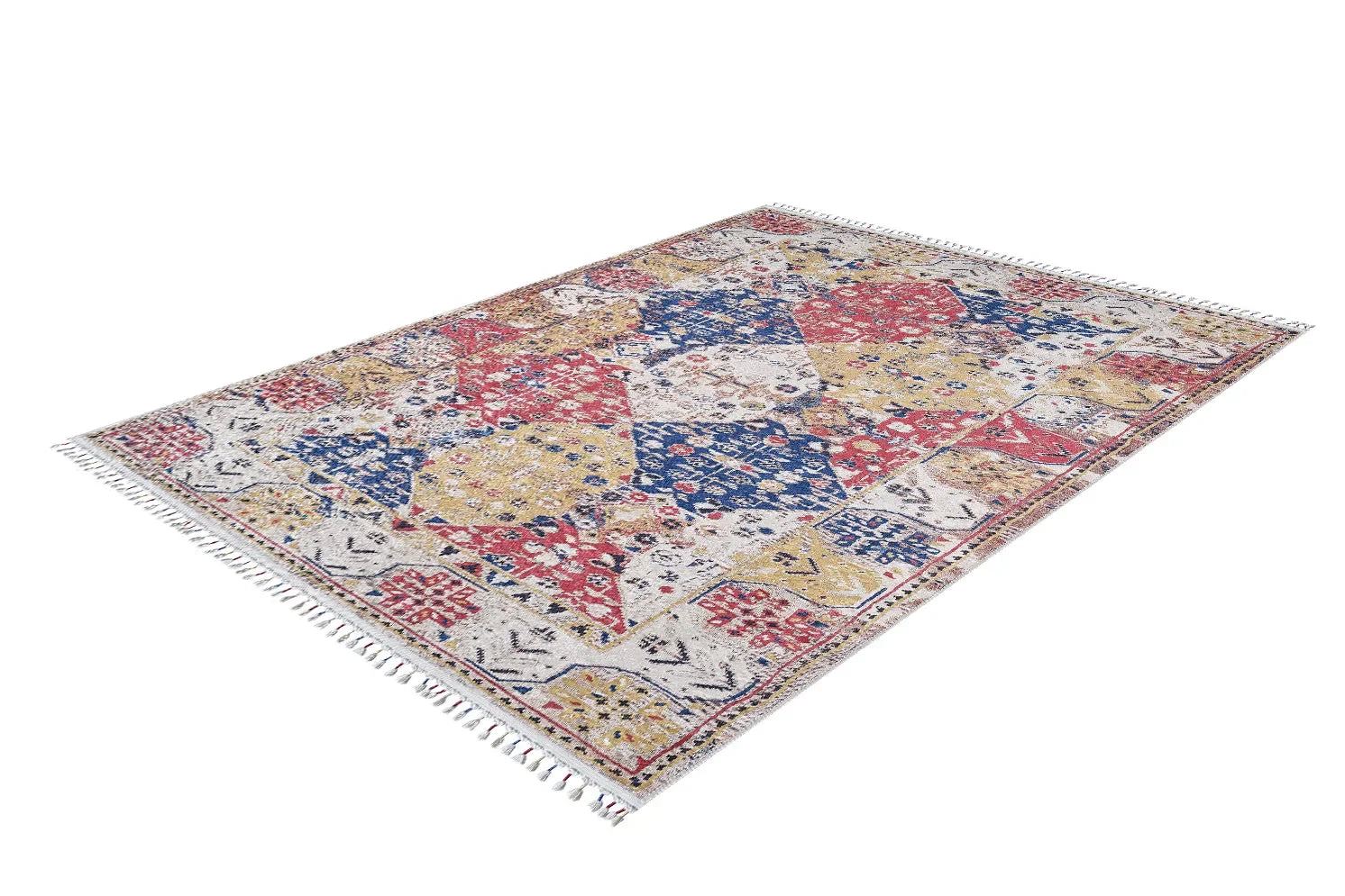 Örgü Saçaklı Çok Renkli Halı