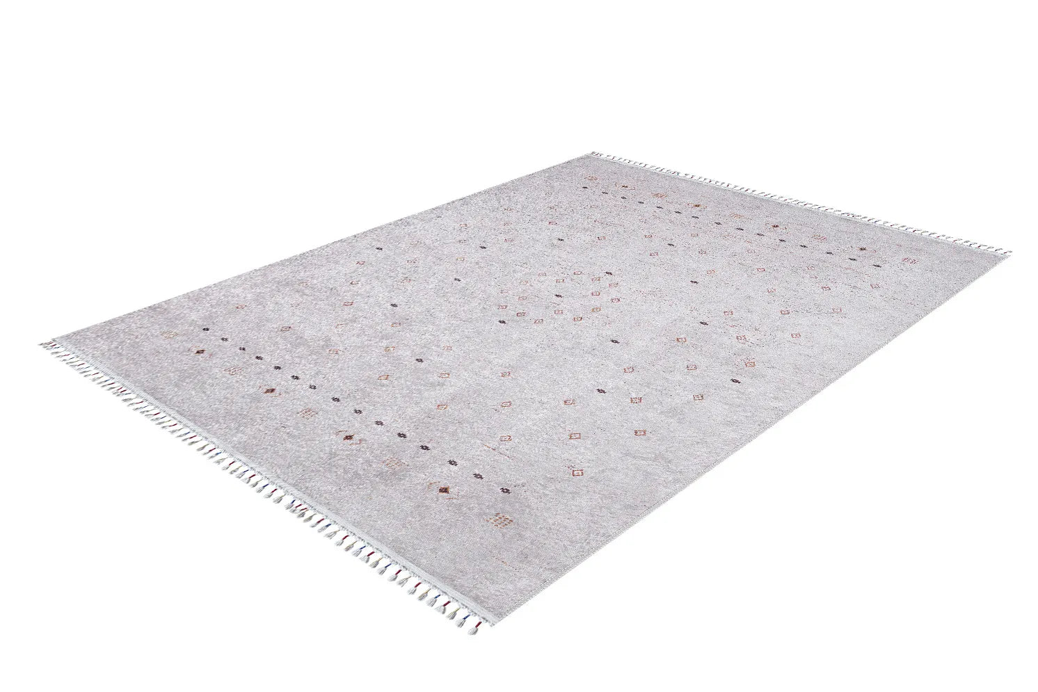 Örgü Saçaklı Açık Gri Minimal Etnik Halı