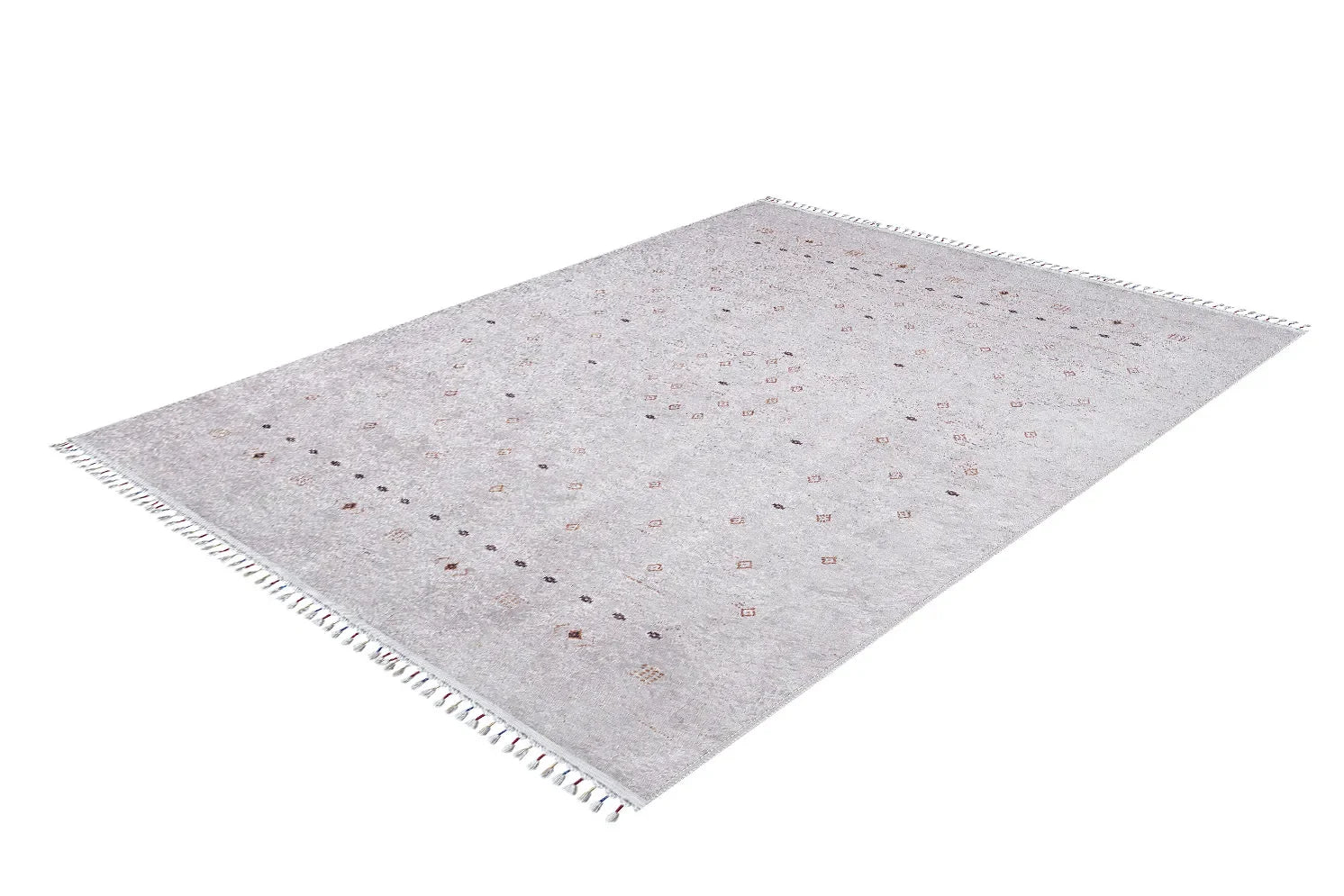 Örgü Saçaklı Açık Gri Minimal Etnik Halı