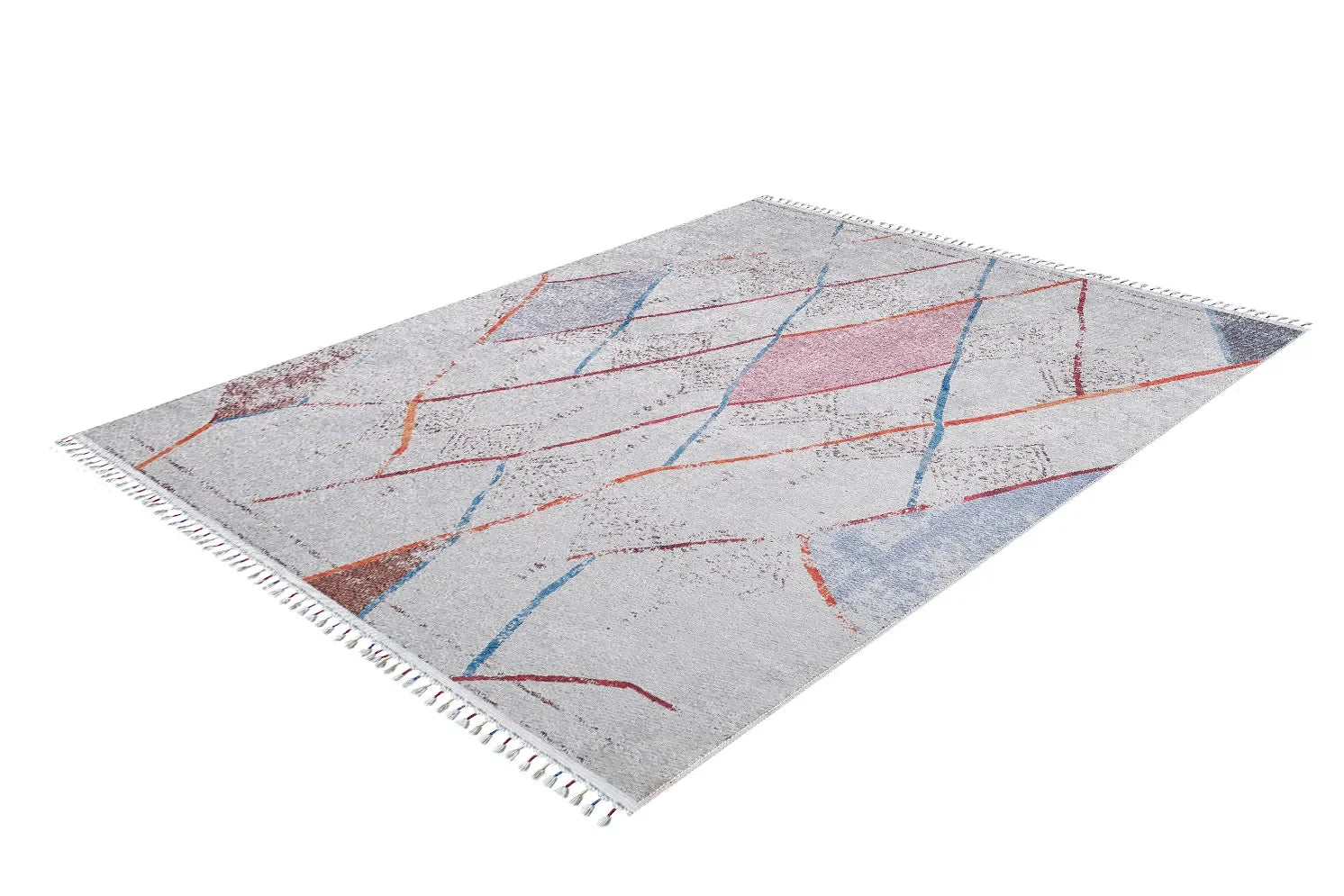 Örgü Saçaklı Açık Gri Pastel Renkli Halı