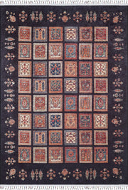 Örgü Saçaklı Siyah Otantik Kareli Halı