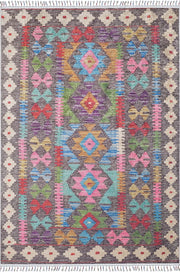 Örgü Saçaklı Çok Renkli Etnik Kilimli Halı