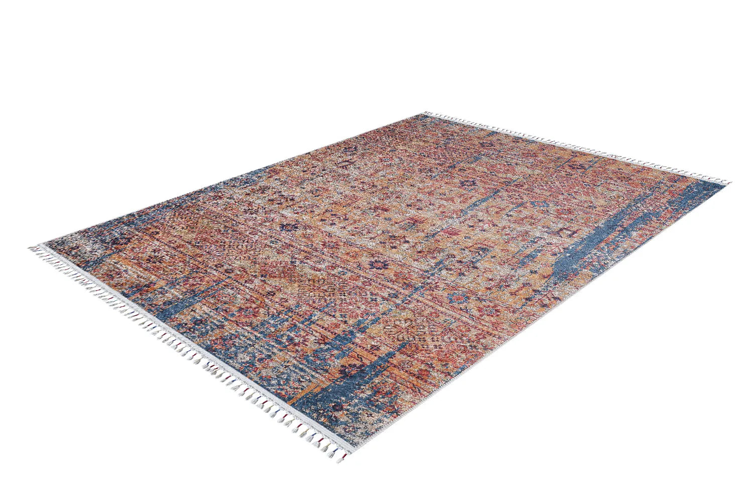 Blassrosa, cremebeige, geometrisch gemusterter Kelim-Teppich