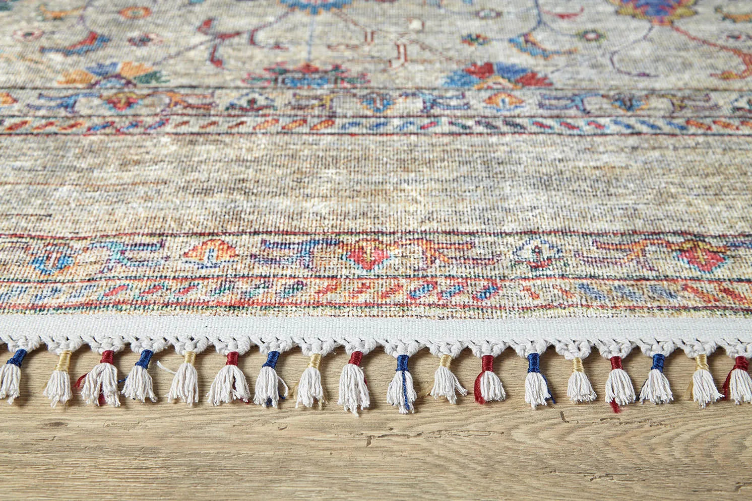 Pale Pink Cream Beige Geometric Patterned Kilim Rug