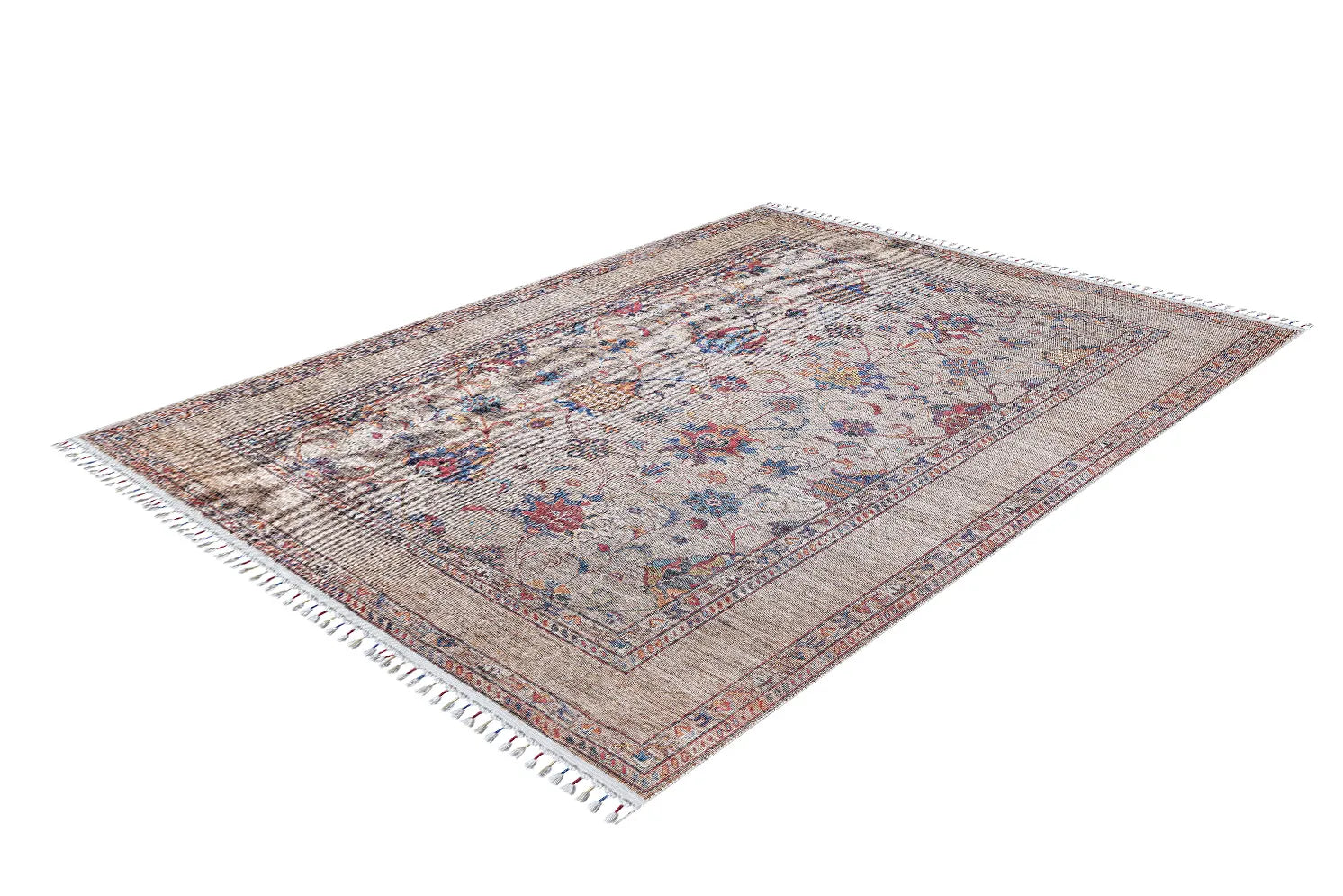 Pale Pink Cream Beige Geometric Patterned Kilim Rug