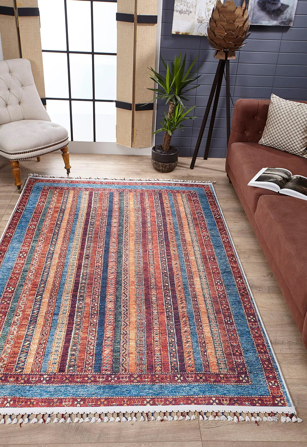 Pale Pink Cream Beige Geometric Patterned Kilim Rug