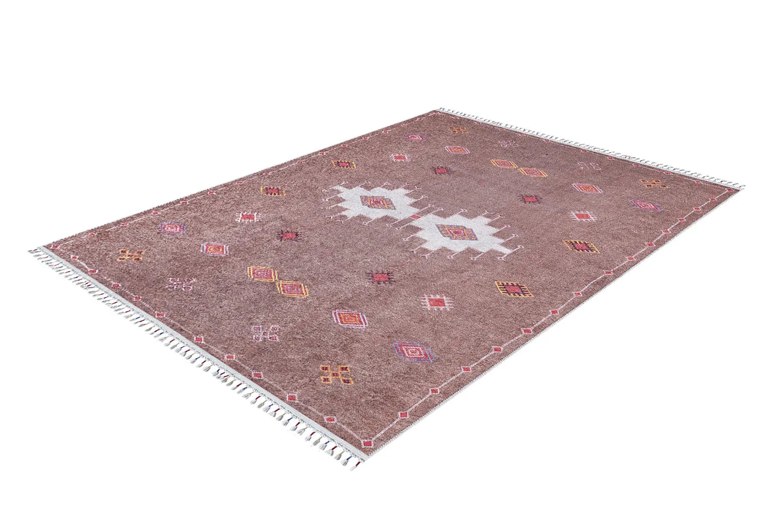Pale Pink Cream Beige Geometric Patterned Kilim Rug