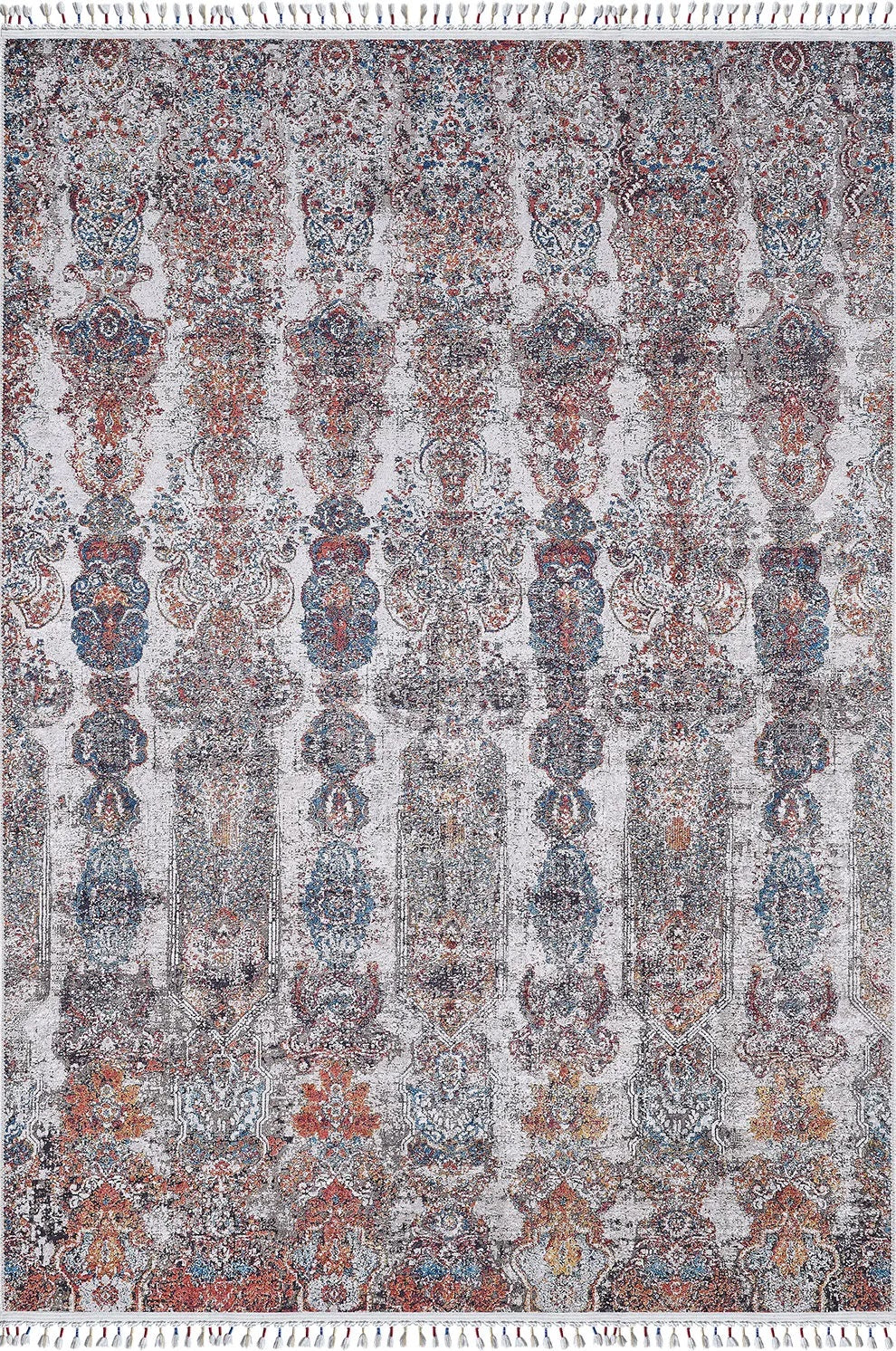 Örgü Saçaklı Çok Renkli Klasik Desenli Halı