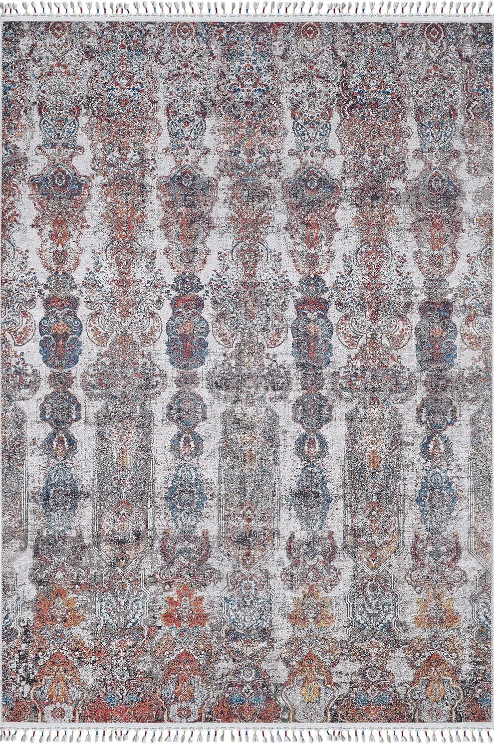 Örgü Saçaklı Çok Renkli Klasik Desenli Halı