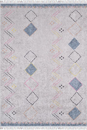 Blassrosa, cremebeige, geometrisch gemusterter Kelim-Teppich