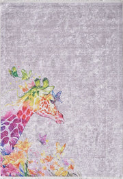 Çocuk Odası Yıkanabilir Sulu Boya Zürafa Desenli Halı