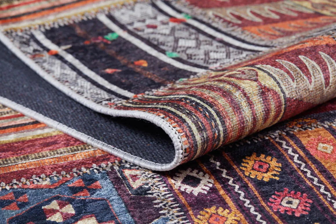 Çok Renkli Kırmızı Kahve Kilim Patchwork Halı