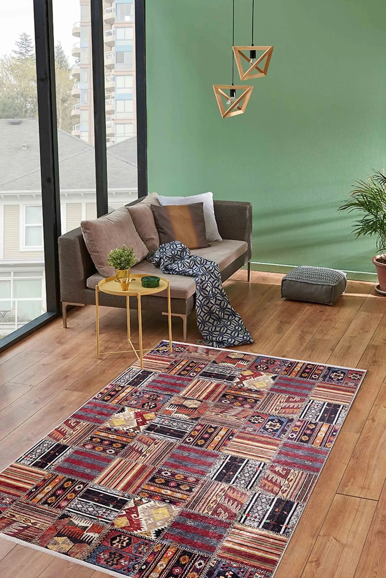 Çok Renkli Kırmızı Kahve Kilim Patchwork Halı