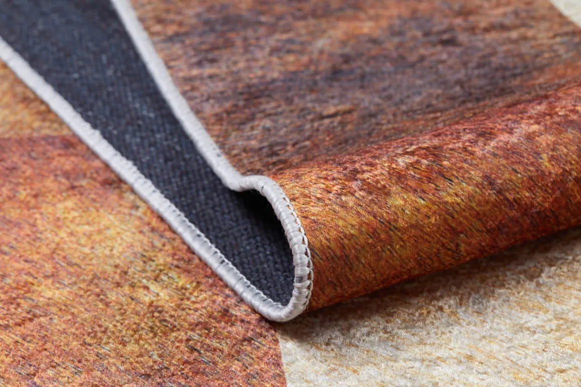 Toprak Tonları Kareli Desenli Modern Halı