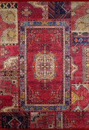 Kırmızı Otantik Desenli Patchwork Halı