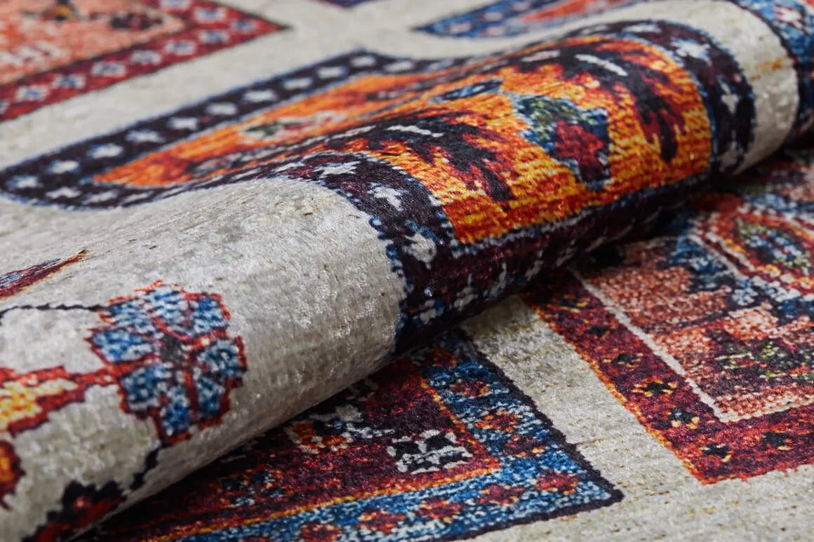 Çok Renkli Otantik Motifli Kareli Patchwork Halı