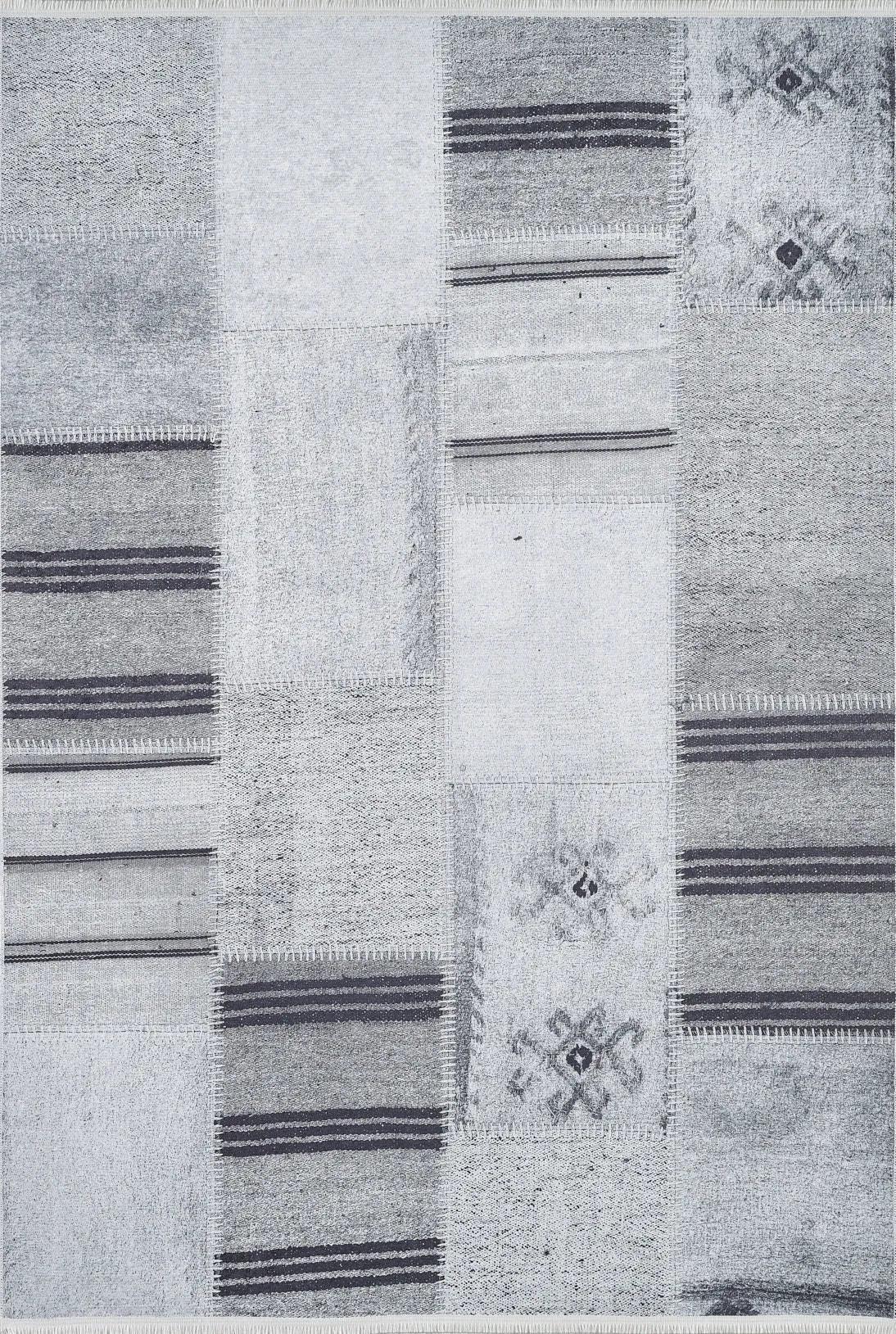 Gri Ton Sür Ton Patchwork Halı