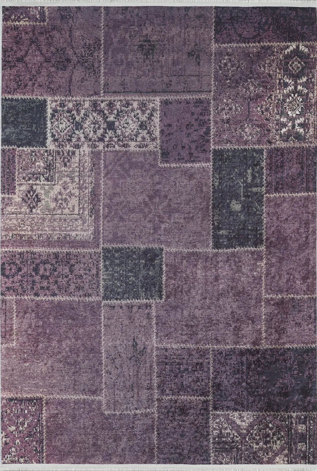 Mor Lila Eskitme Patchwork Halı
