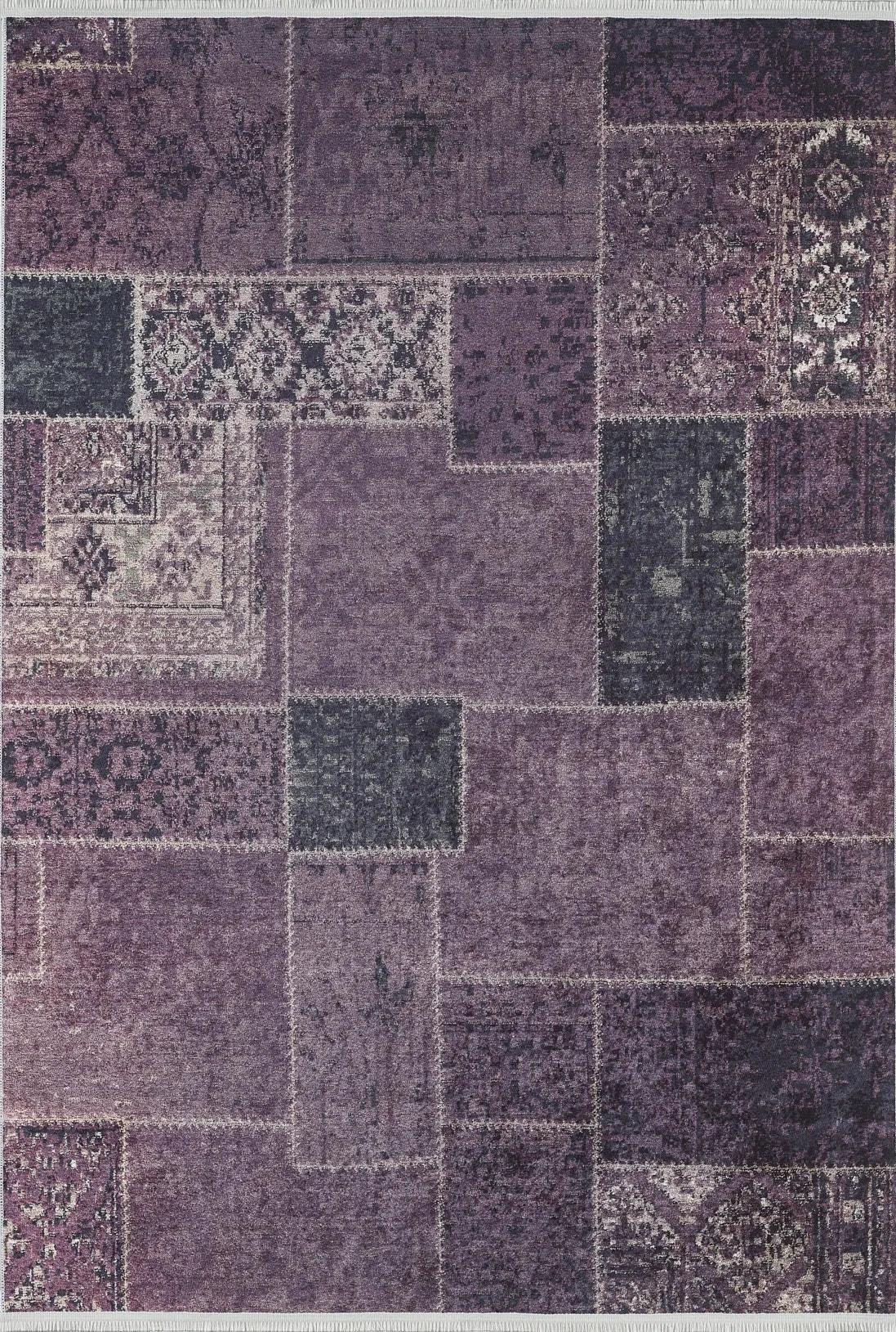 Mor Lila Eskitme Patchwork Halı