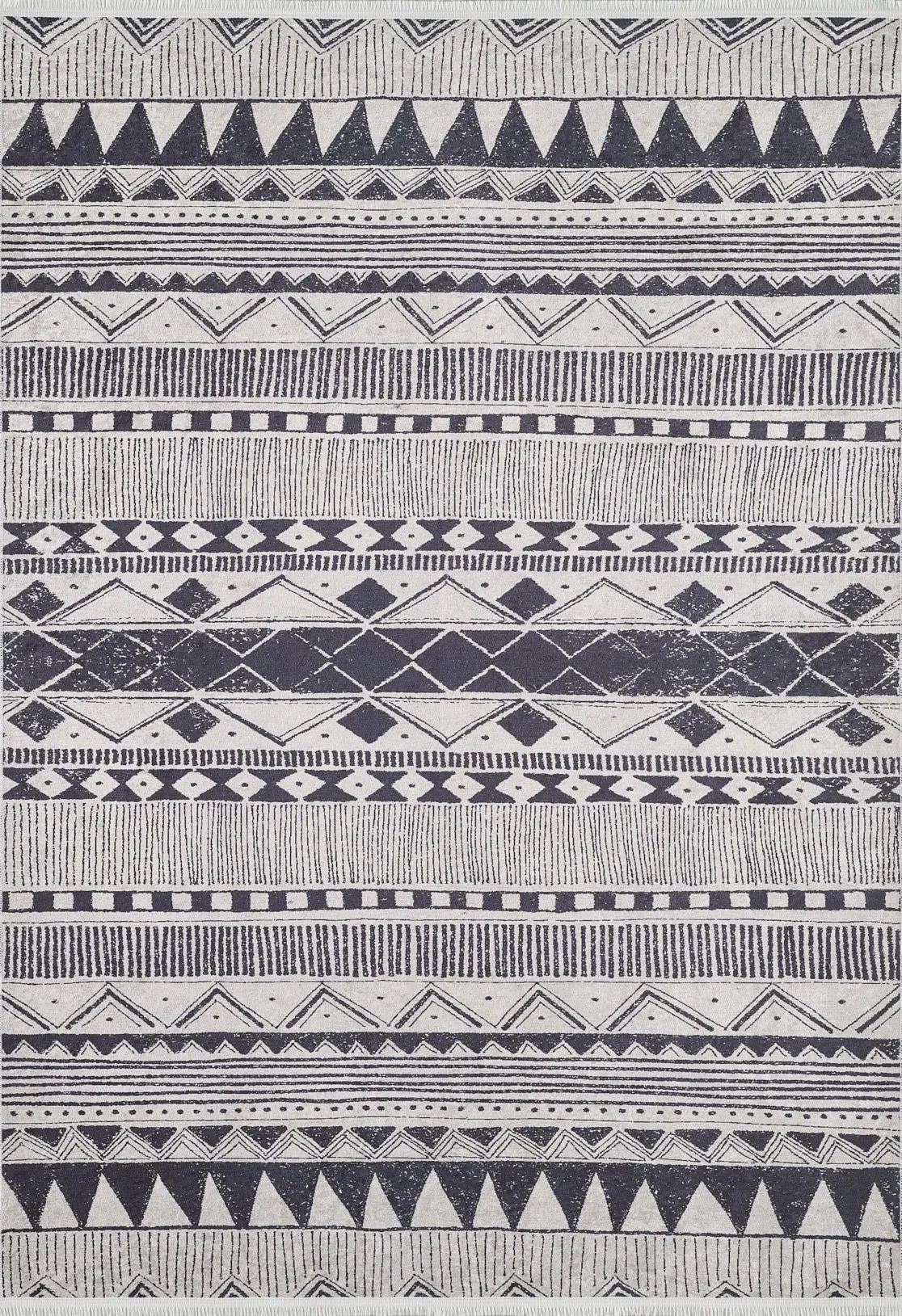 Gri Beyaz Etnik Çizgili Geometrik Modern Halı