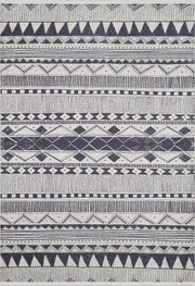 Gri Beyaz Etnik Çizgili Geometrik Modern Halı
