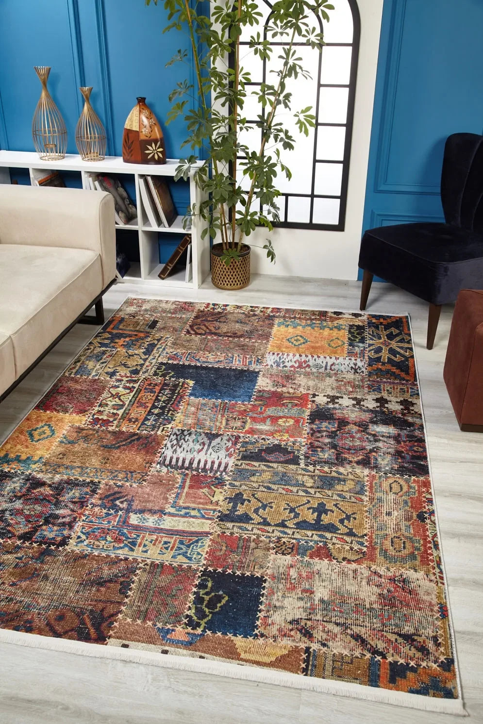 Çok Renkli Rustik Kilim Patchwork Halı