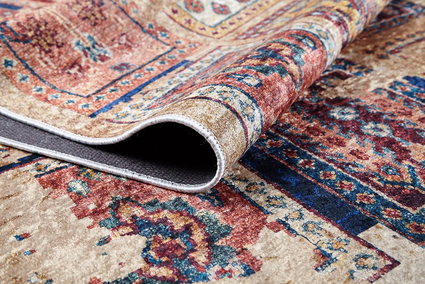 Pale Pink Cream Beige Geometric Patterned Kilim Rug