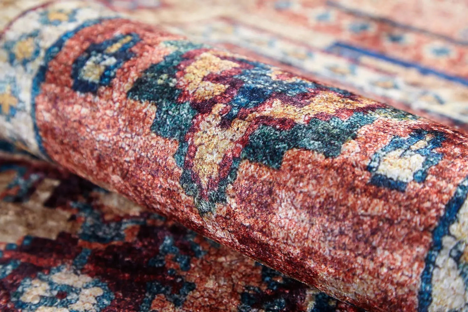 Pale Pink Cream Beige Geometric Patterned Kilim Rug