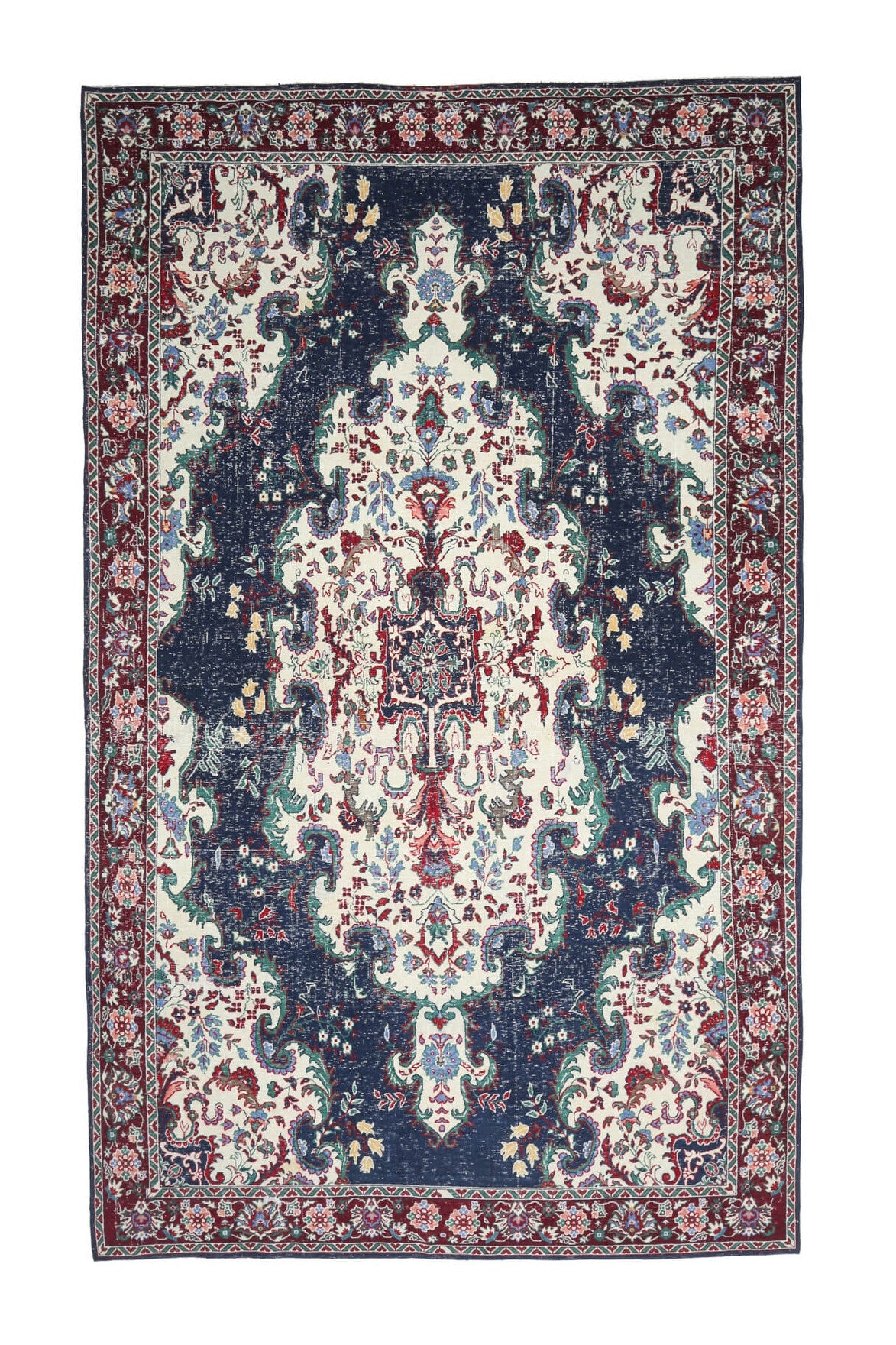 El yapımı vintage halı 244x427 cm oryantal desenli yün - açık alan görünümü