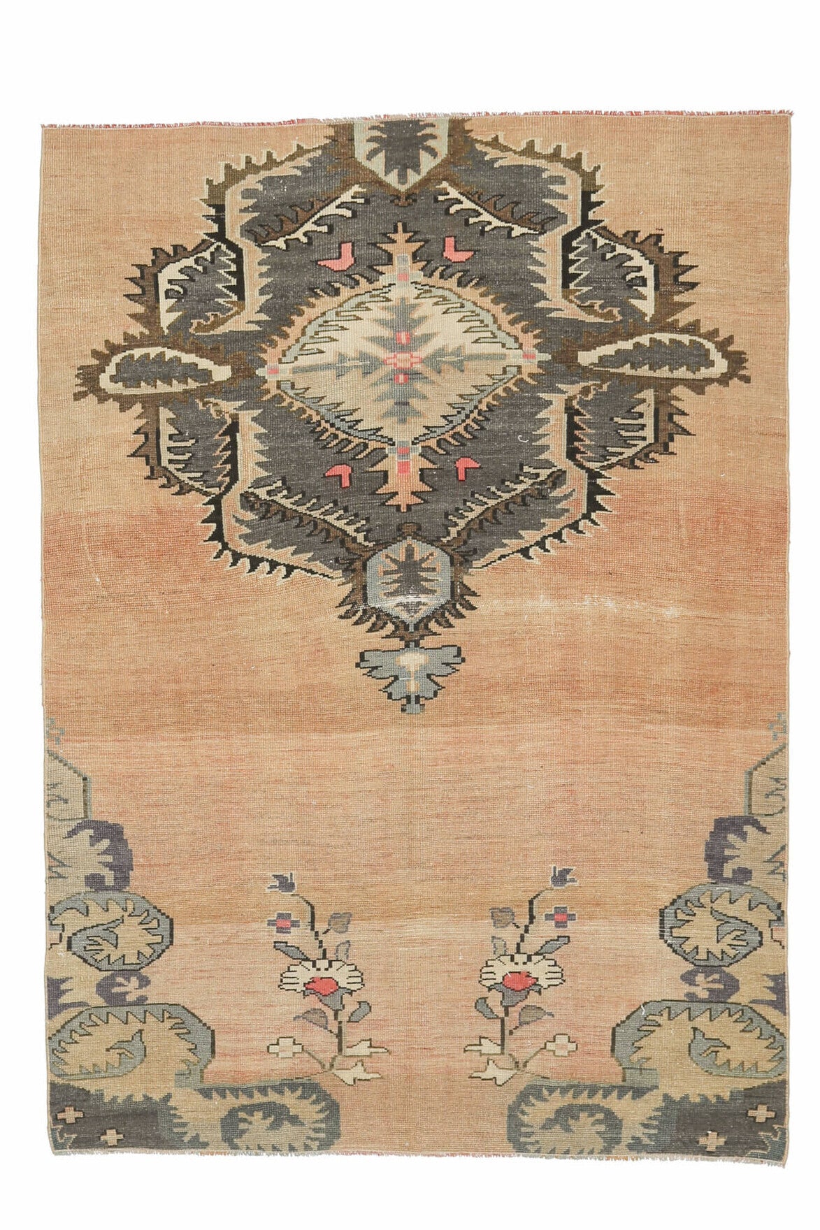 El yapımı vintage halı 155x216 cm oryantal desenli yün