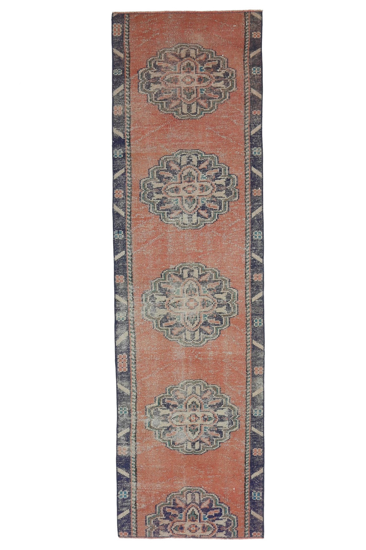 El yapımı vintage yolluk 74x274 cm tribal desenli yün - farklı açıdan görünüm