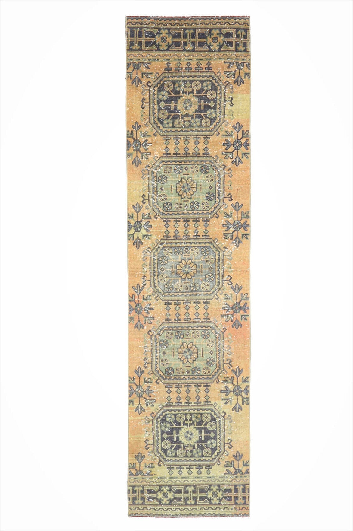 El yapımı vintage yolluk 79x330 cm çiçek desenli desenli yün - açık alan görünümü