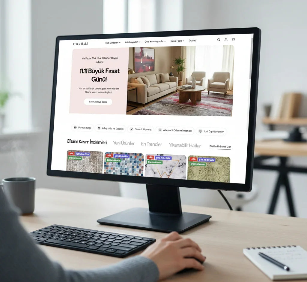 Online halı alışverişi sırasında halı modellerini inceleyen kullanıcı