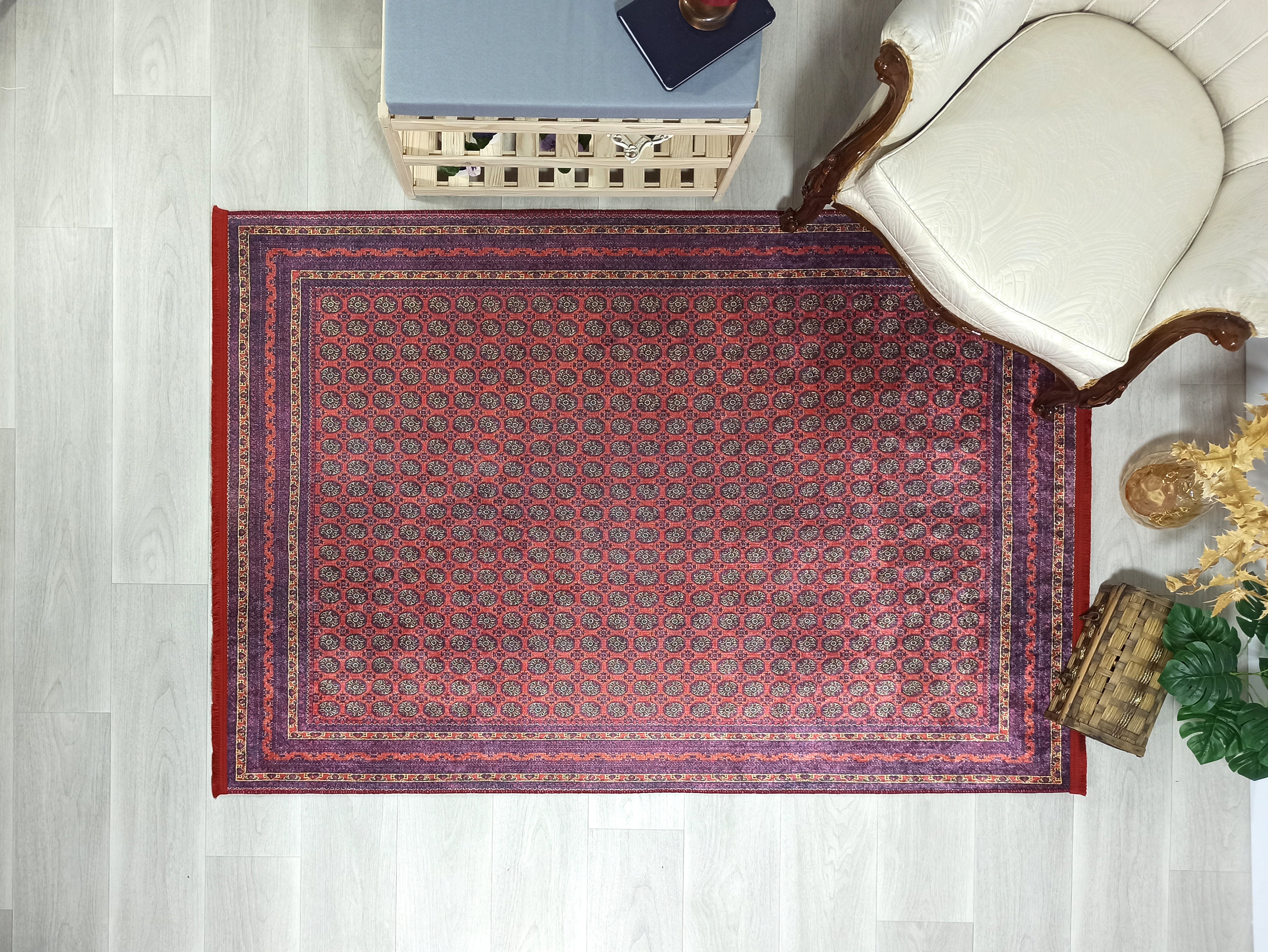 Pale Orange Beige Geometric Patterned Anatolian Kilim Carpet