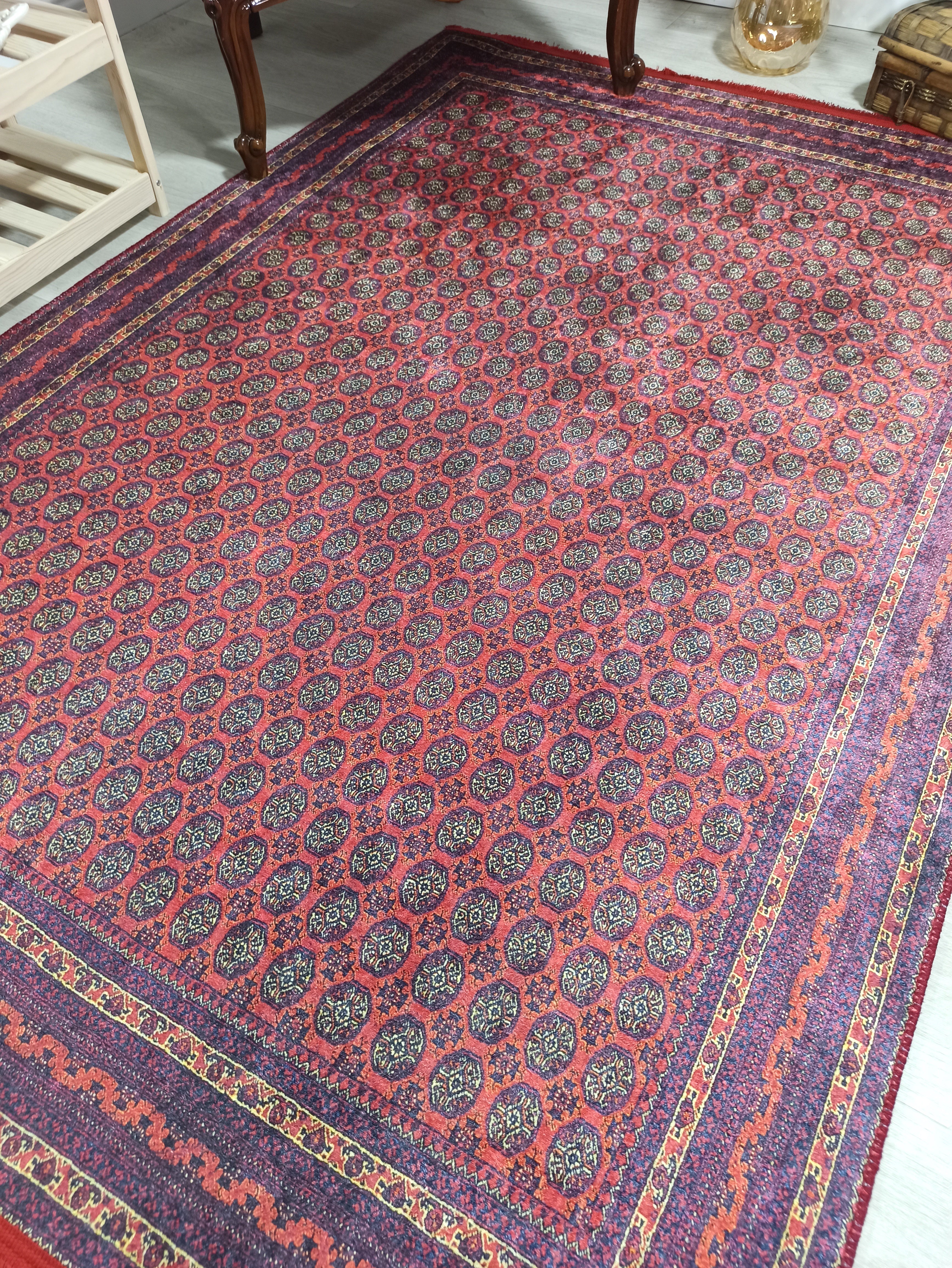 Pale Orange Beige Geometric Patterned Anatolian Kilim Carpet