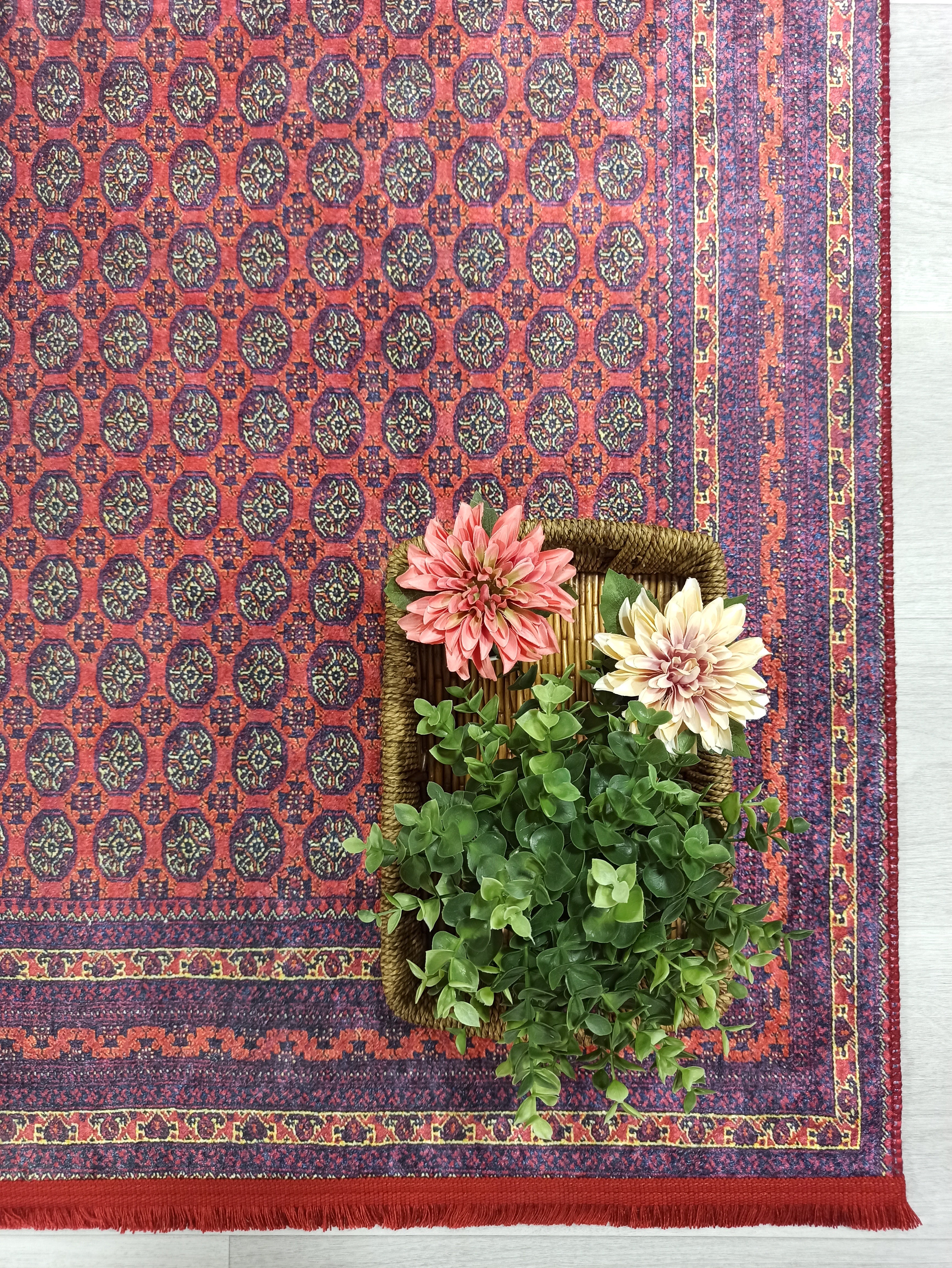 Pale Orange Beige Geometric Patterned Anatolian Kilim Carpet