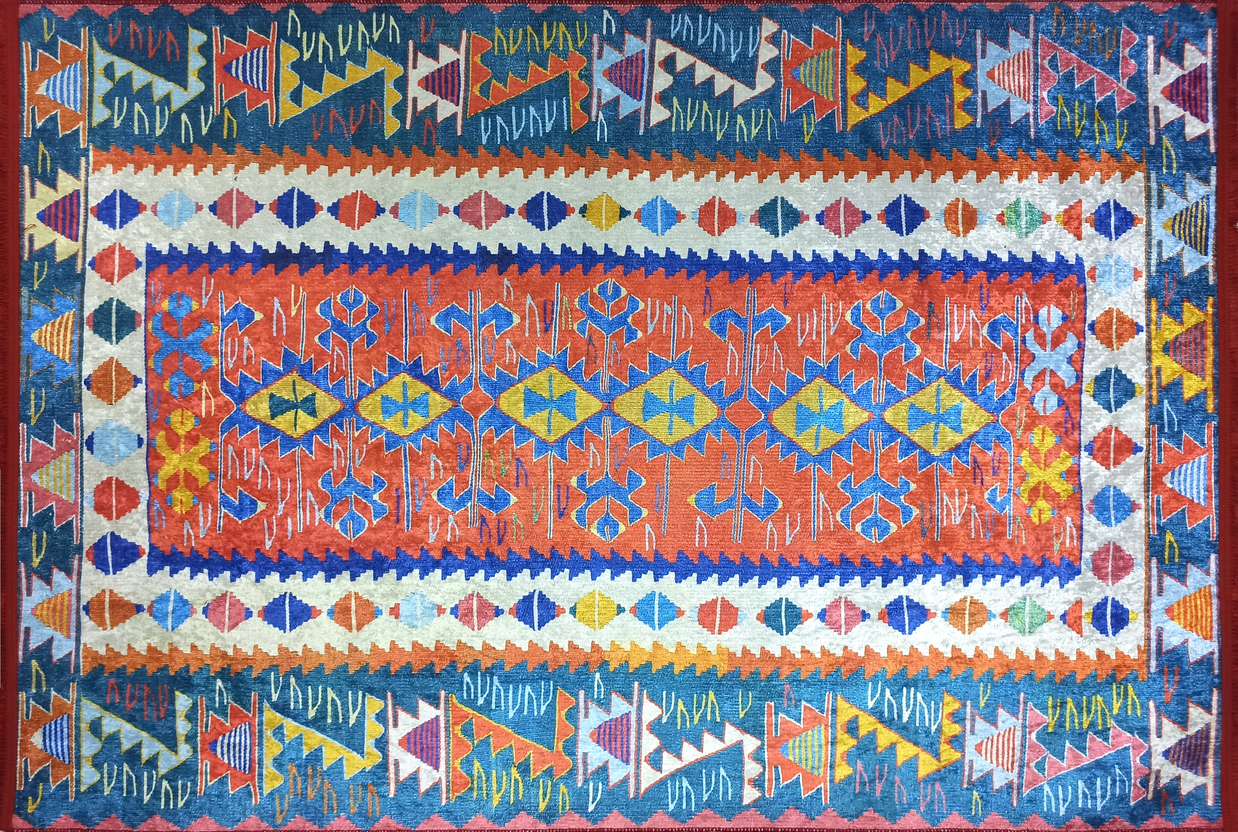 Kilim Tarzı Çok Renkli Modern Çizgili Halı - Pera Halı