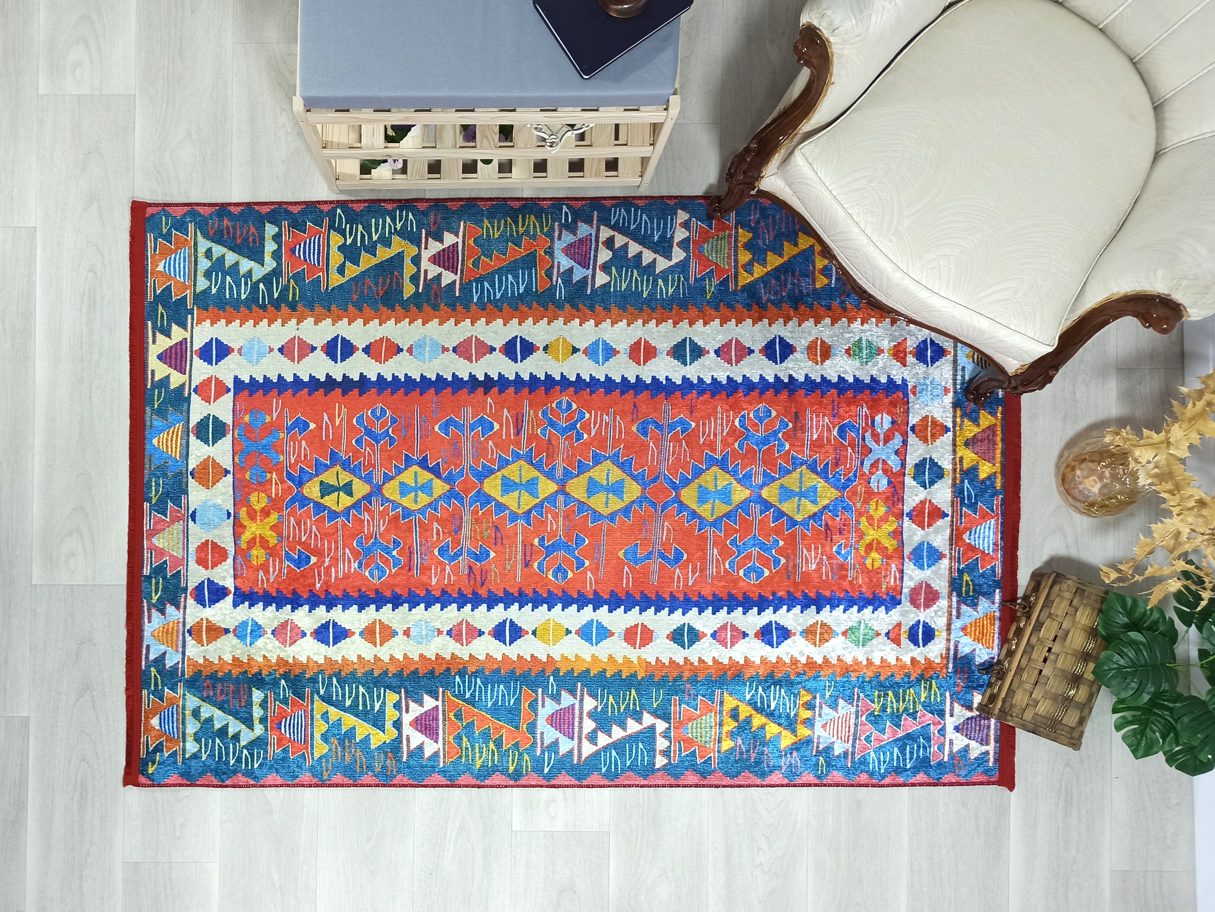 Kilim Tarzı Çok Renkli Modern Çizgili Halı - Pera Halı