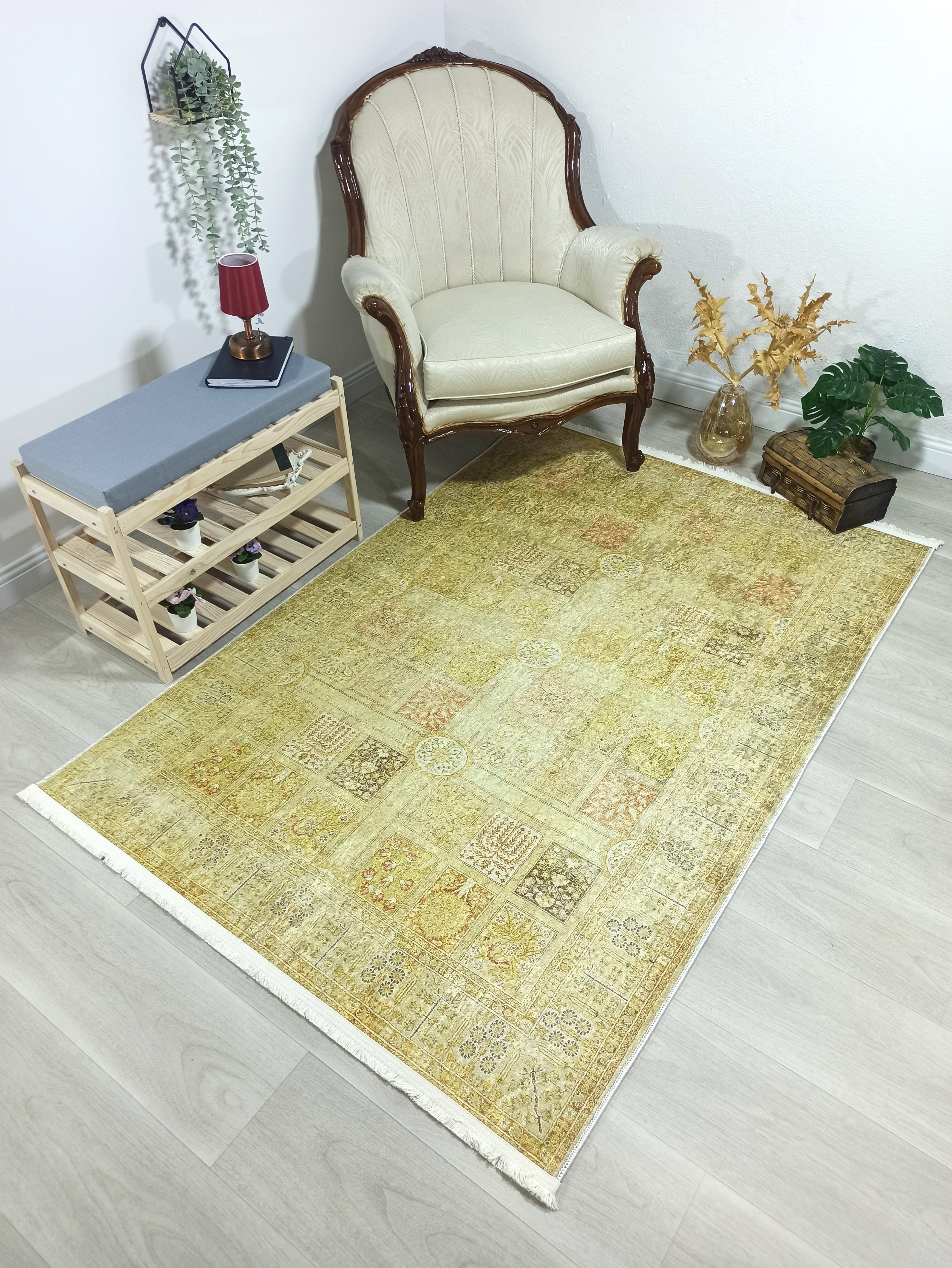Sarı & Yeşil Vintage Koridor Halısı - Pera Halı