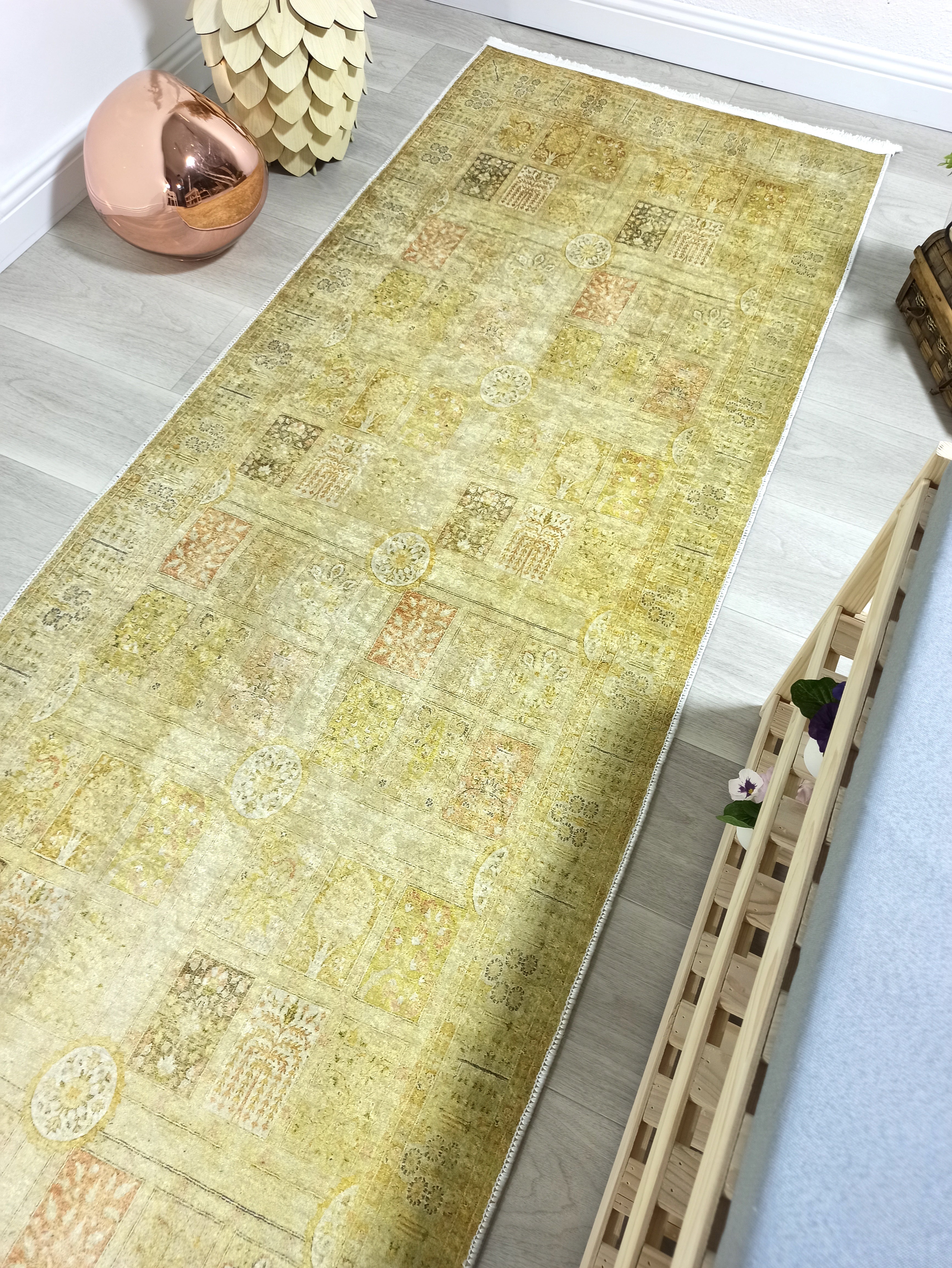 Sarı & Yeşil Vintage Koridor Halısı - Pera Halı