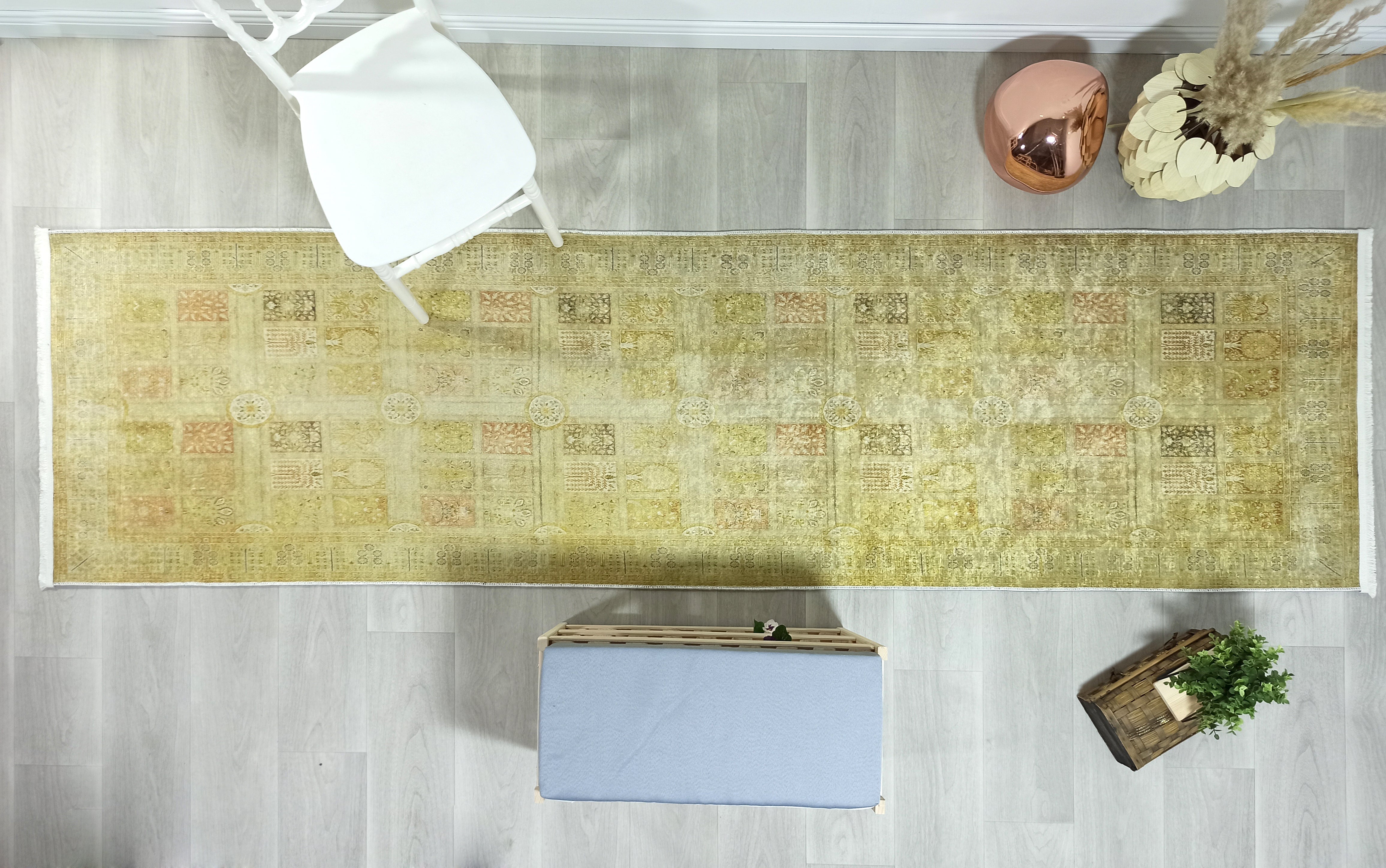 Sarı & Yeşil Vintage Koridor Halısı - Pera Halı