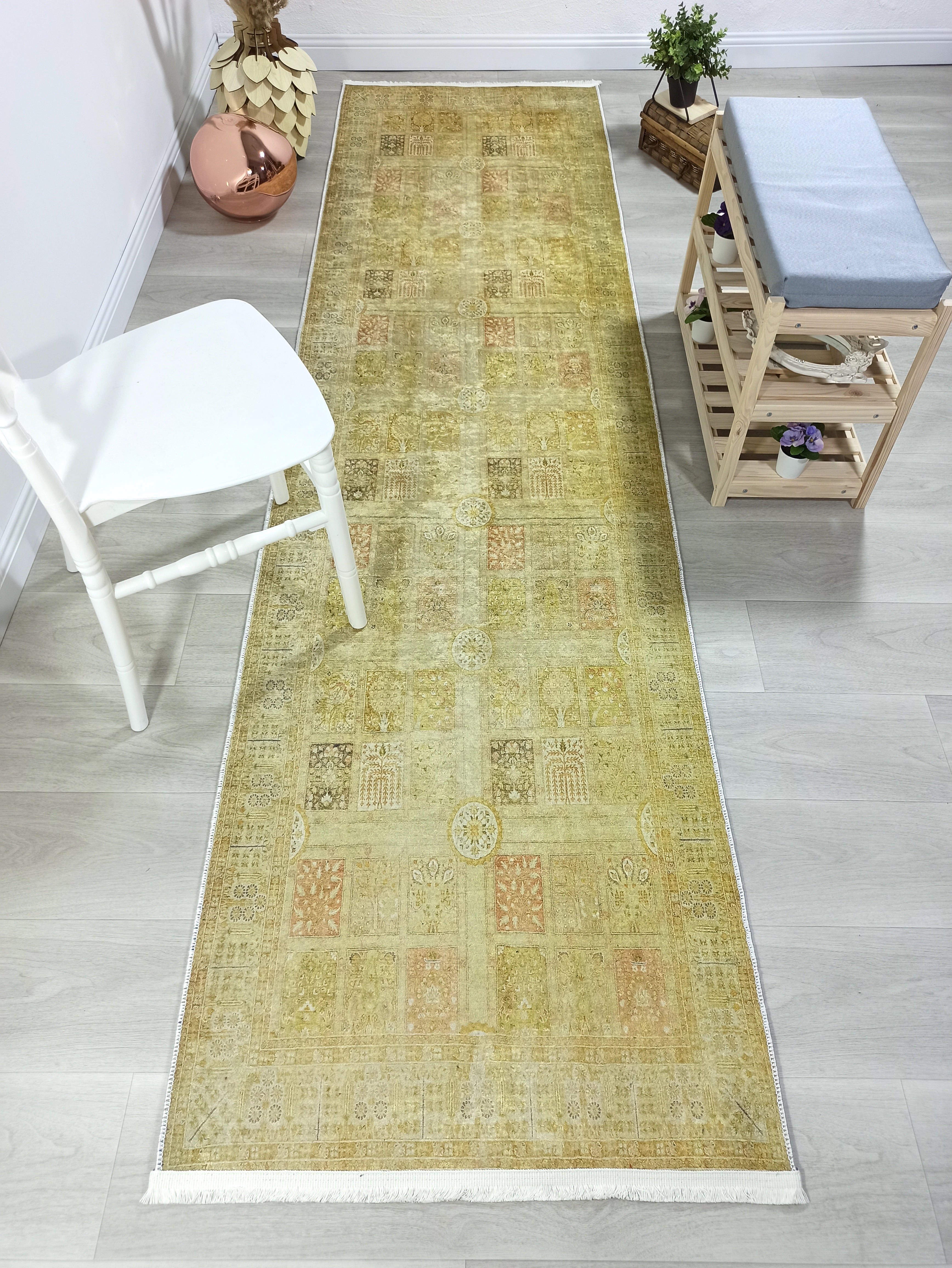 Sarı & Yeşil Vintage Koridor Halısı - Pera Halı