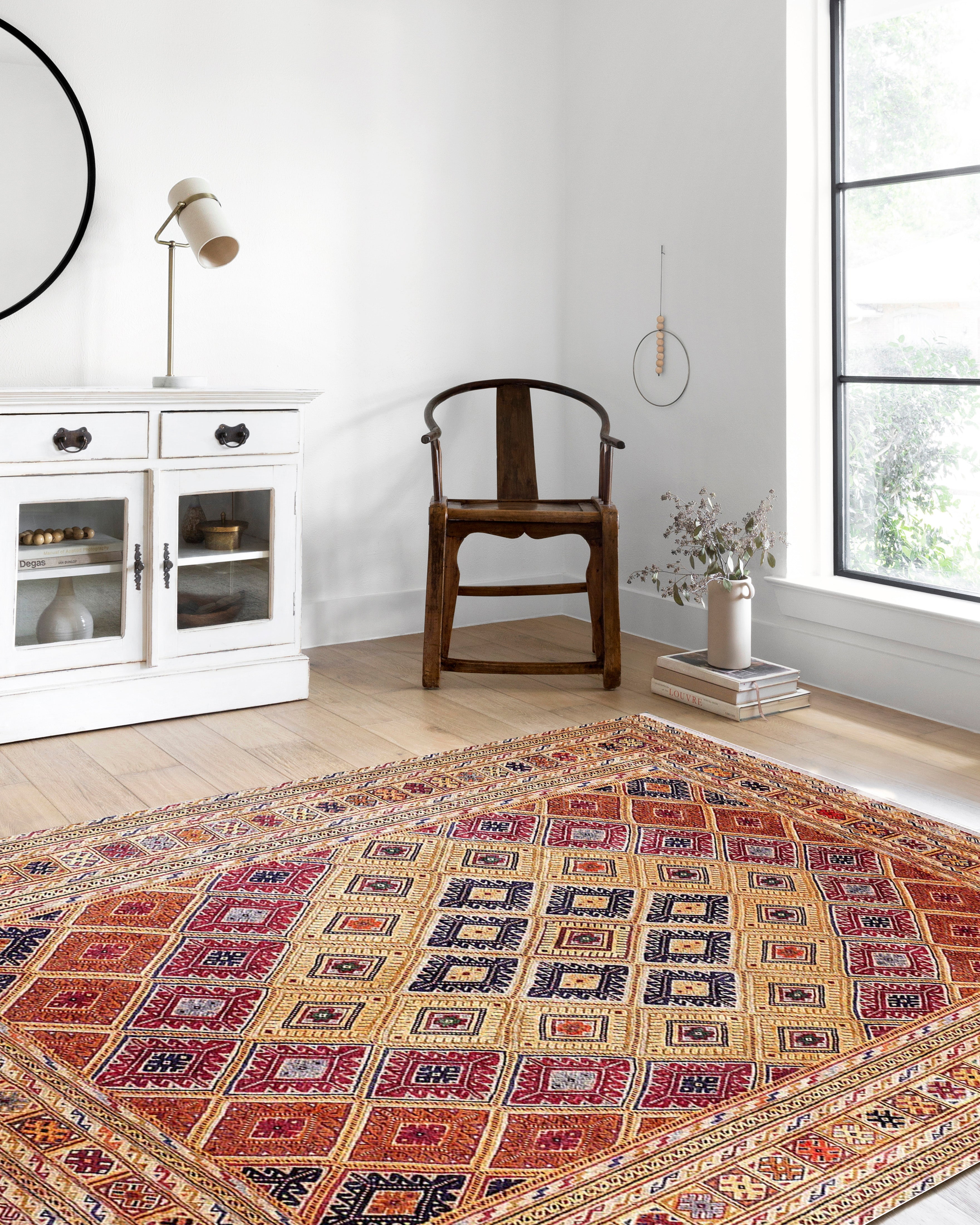 Soluk Turuncu Bej Geometrik Desenli Anadolu Kilim Halı - Pera Halı