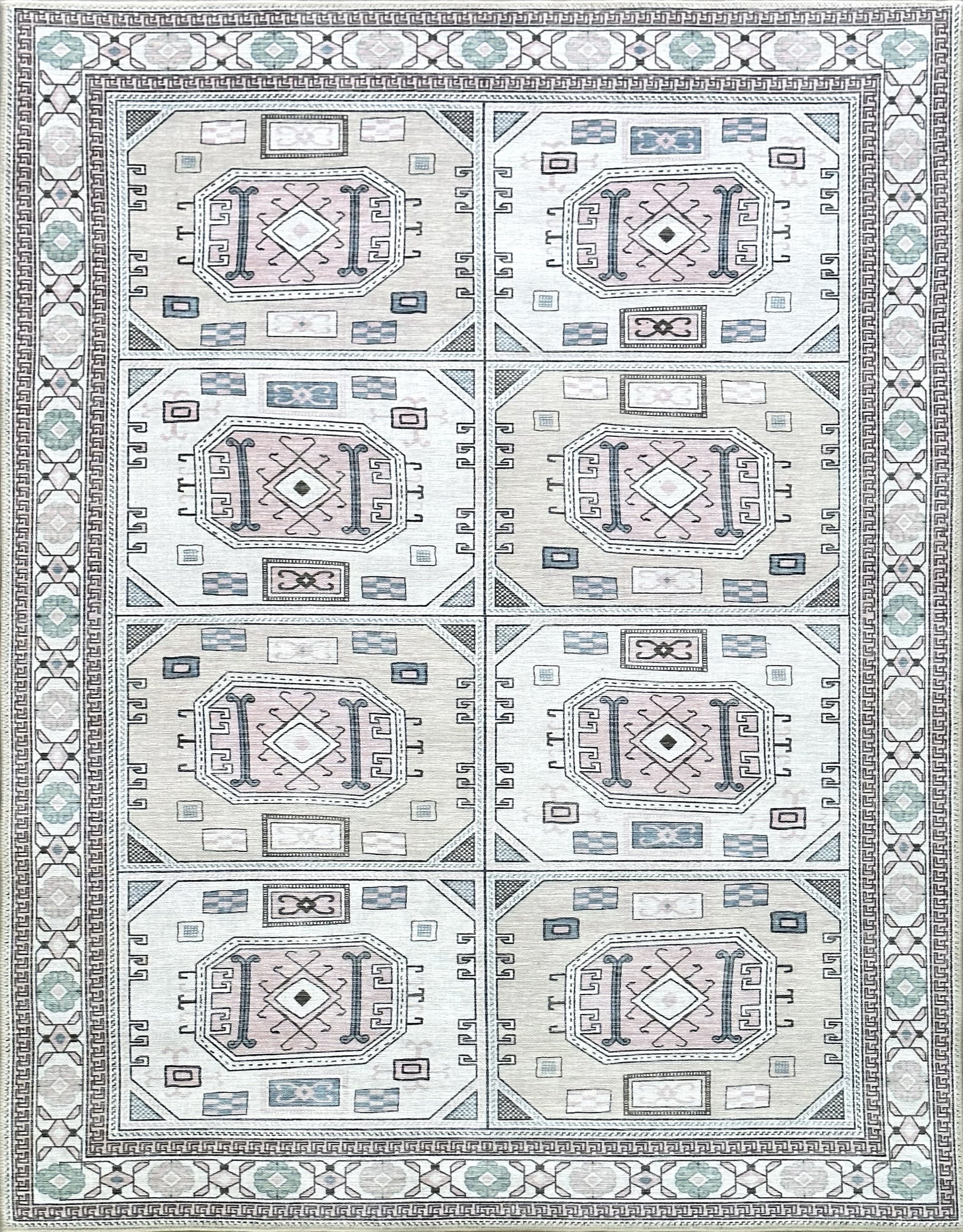 Uşak Blau-Roter Vintage-Kelim-Teppich
