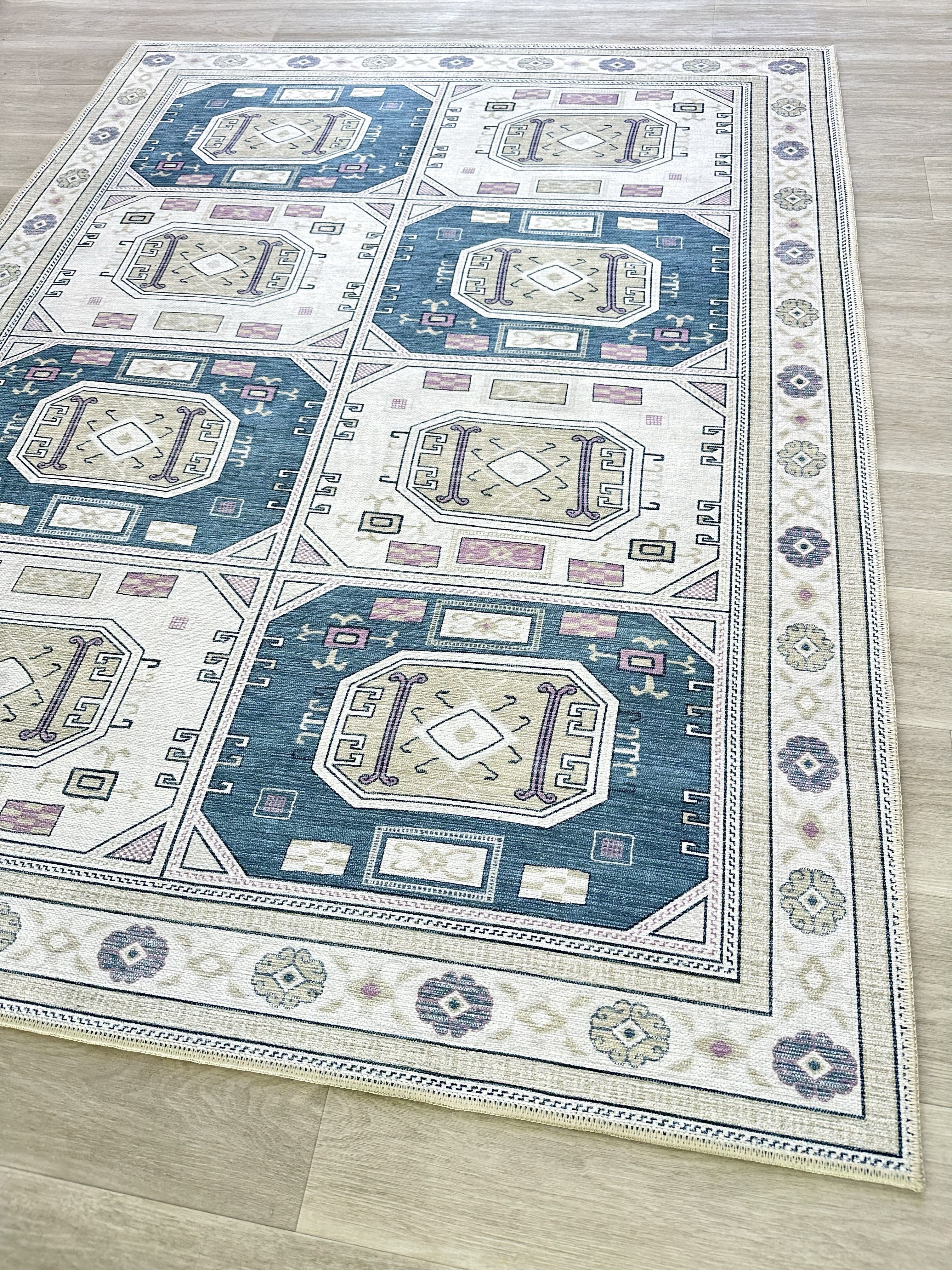 Uşak Blau-Roter Vintage-Kelim-Teppich