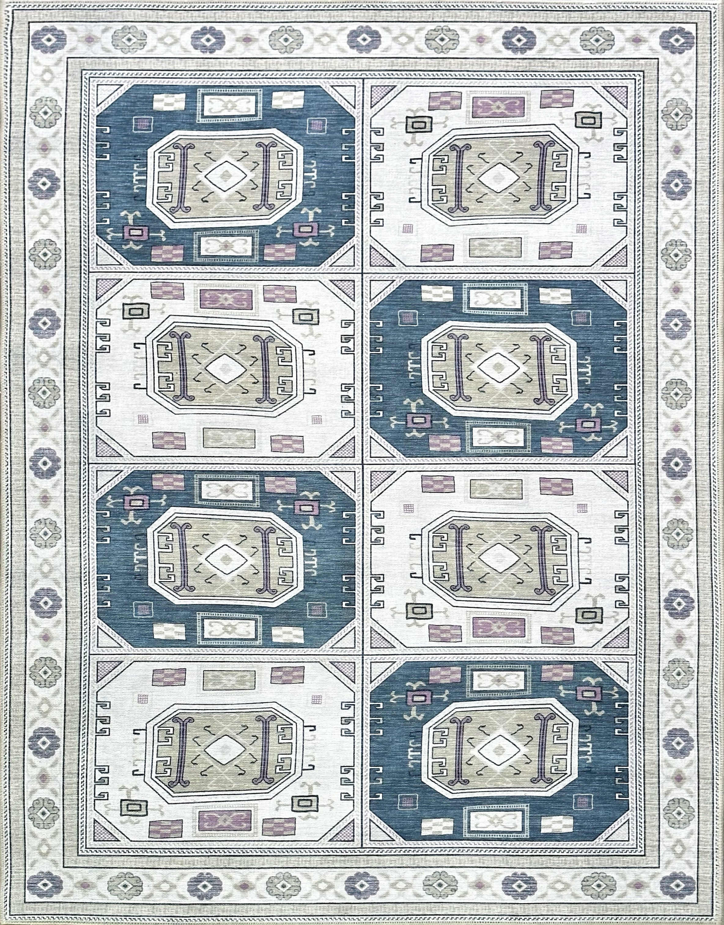 Uşak Blau-Roter Vintage-Kelim-Teppich