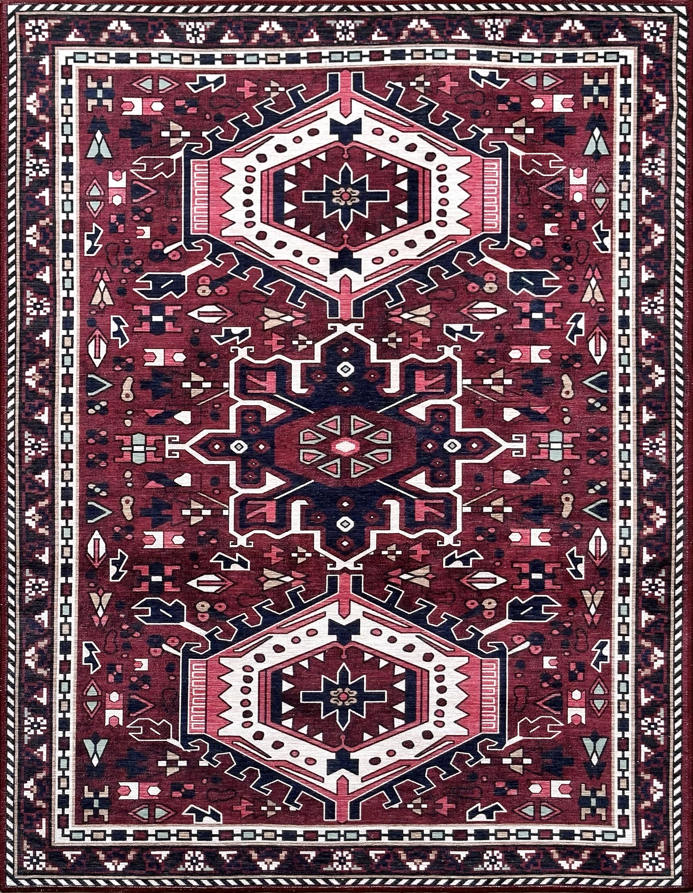 Uşak Blau-Roter Vintage-Kelim-Teppich
