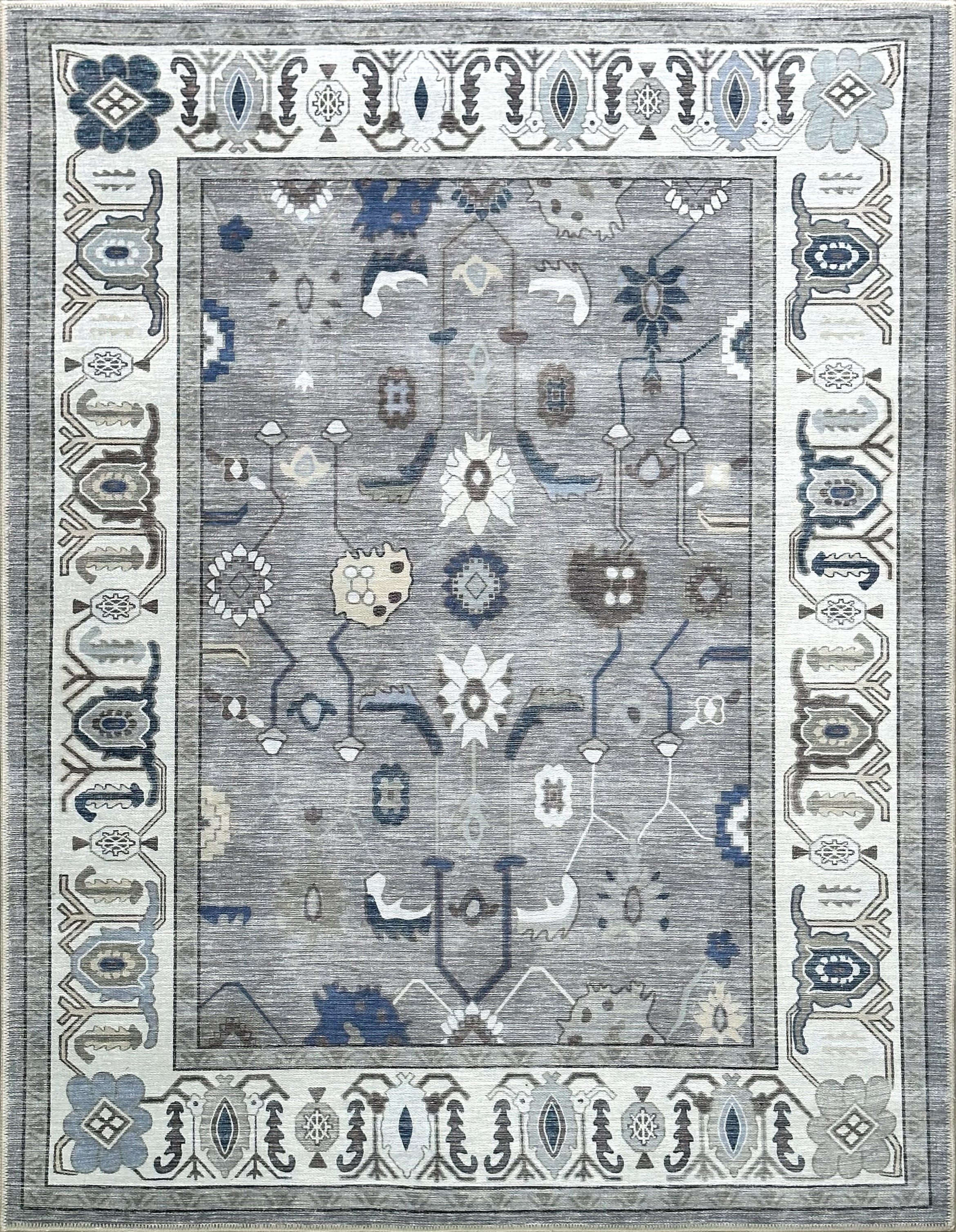 Uşak Blau-Roter Vintage-Kelim-Teppich